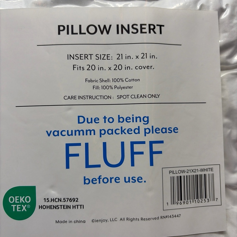Fluff White Pillow Insert new smoke and pet free home